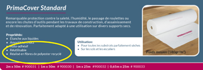 Réutilisable durabilité environnement recyclable PrimaCover Standard membranes de protection