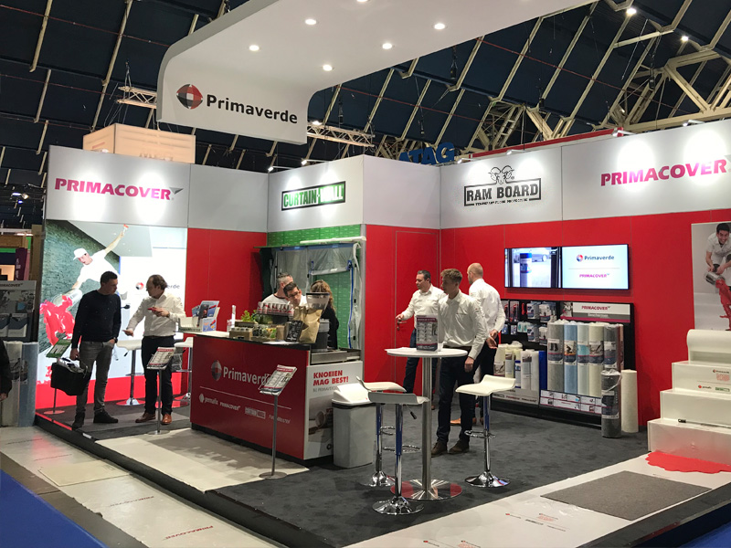 Primaverde beurs BouwBeurs Utrecht stand PrimaCover Curtain-Wall Ram Board afdekmaterialen demonstratie bezoek